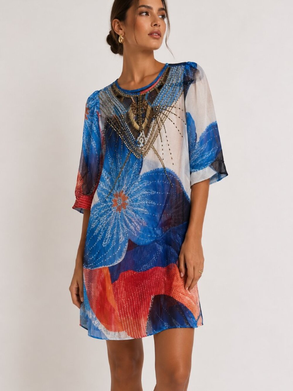 NWOT Embellished Red, White & Blue Women's Translucent Swim Coverup - Size S/M